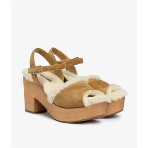 NEW PEDRO GARCIA women's dril shearling platform sandal in alpaca velour and she
